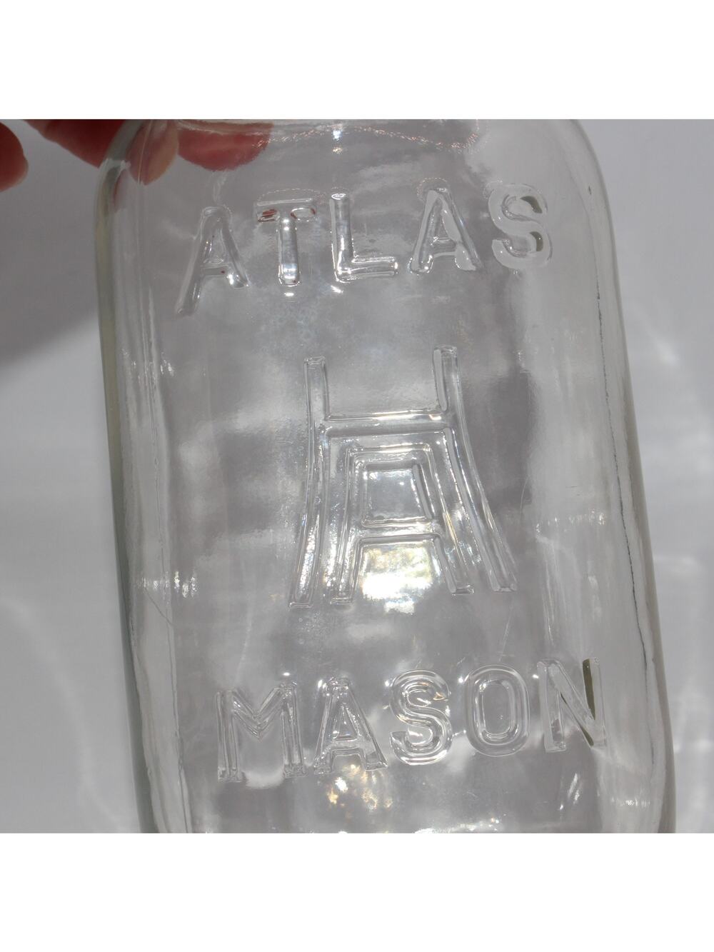 Vintage Embossed Atlas Mason Hazel Atlas Logo Square Quart Clear